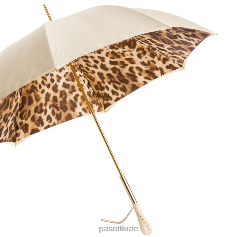 مظلة | 189 52417-11 z5 - مظلة بطباعة جلد الفهد باللون الأبيض الكريمي، قماش مزدوج PASOTTI Z446V424